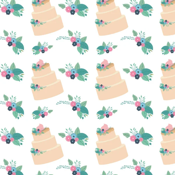 Mooie bloemen en blaadjes met cake patroon — Stockvector