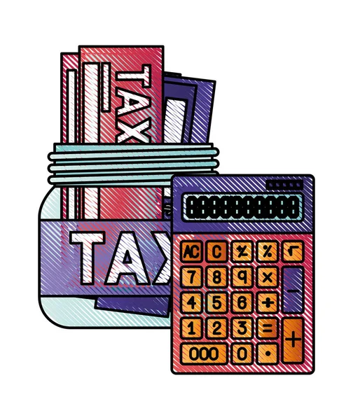 Glas mit Steuer und Taschenrechner — Stockvektor
