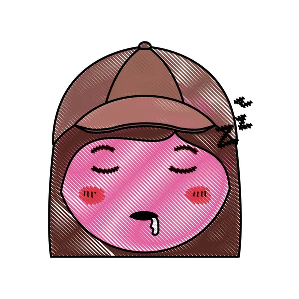 Dibujos animados cabeza mujer dormido kawaii carácter — Vector de stock