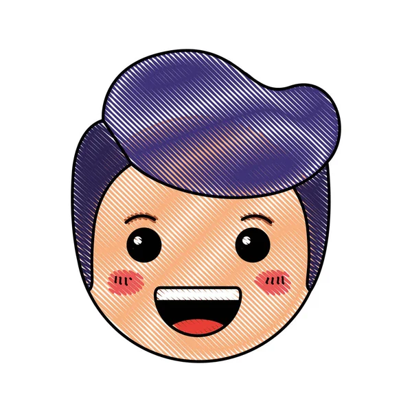 Cartoon happy man head kawaii character — Stock Vector