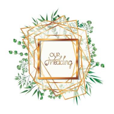 altın çerçeve ile düğün davetiyesi