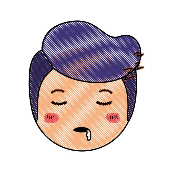 Kepala kartun tidur karakter kawaii - Stok Vektor