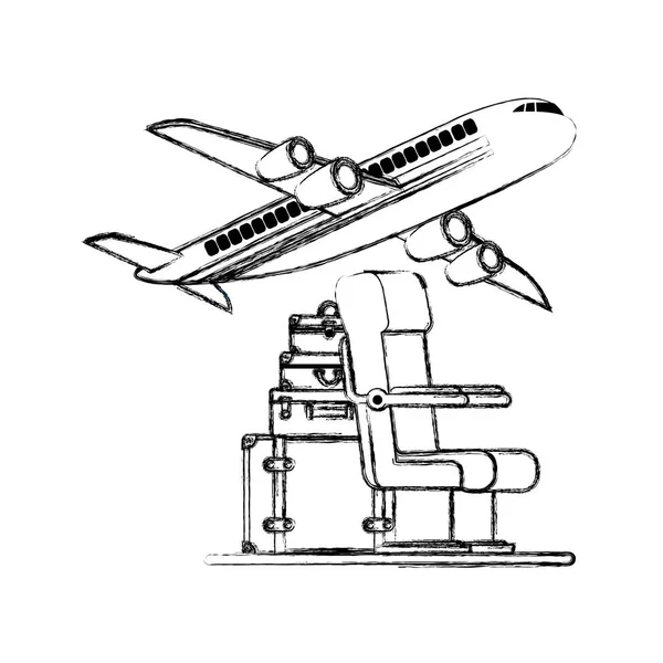 旅行セットのアイコンで飛んで飛行機 — ストックベクタ