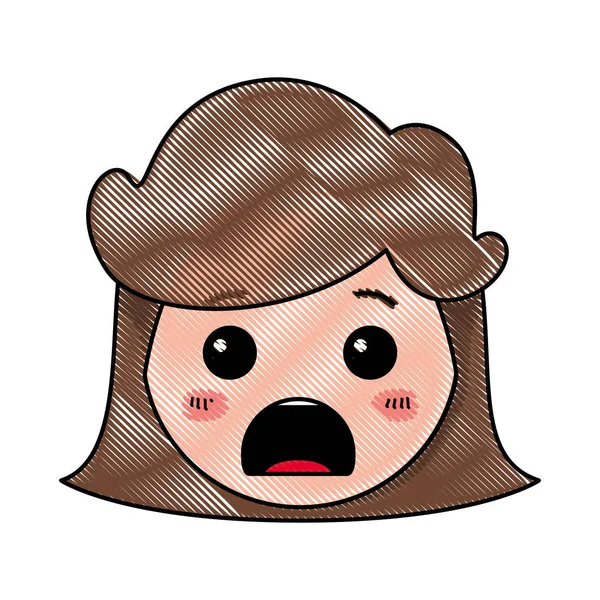 Dibujos animados mujer enojado cabeza kawaii carácter — Vector de stock