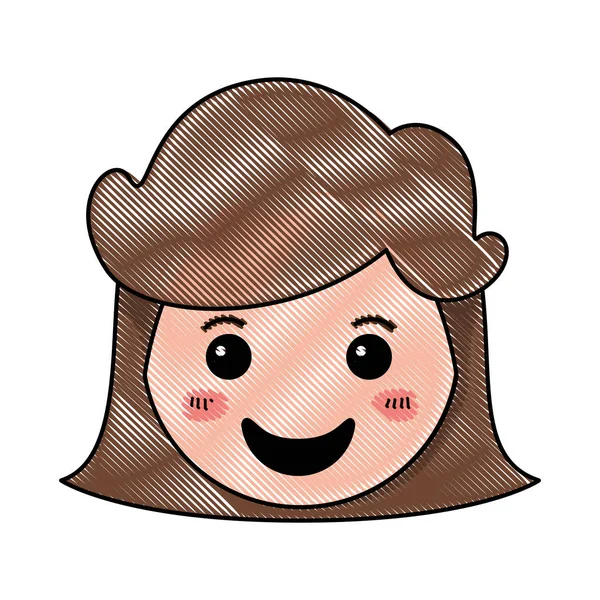 Cartoon vrouw Happy Head kawaii karakter — Stockvector