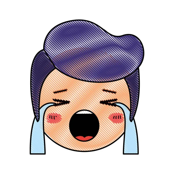 Desenho animado homem chorando cabeça kawaii personagem —  Vetores de Stock