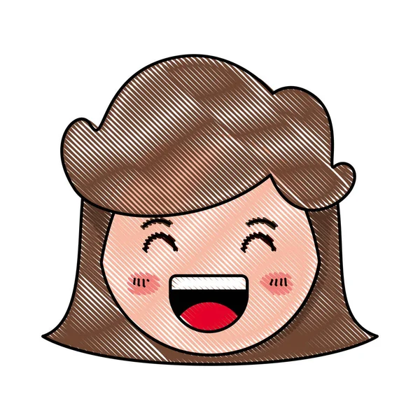 Dibujos animados mujer feliz cabeza kawaii carácter — Vector de stock