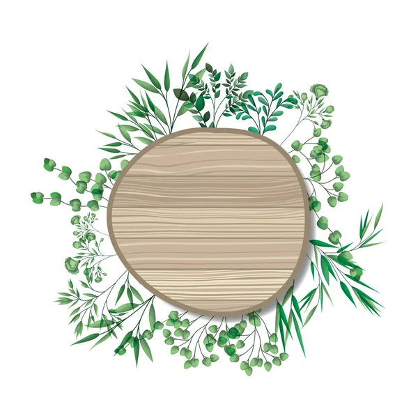 Circle of wooden with branches and leafs — Stock Vector