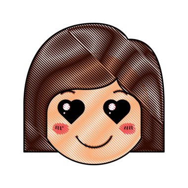 aşk Kawaii karakter karikatür baş kadın