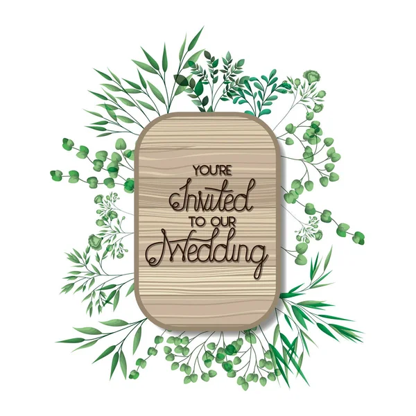 Invitación de boda en marco de madera — Vector de stock