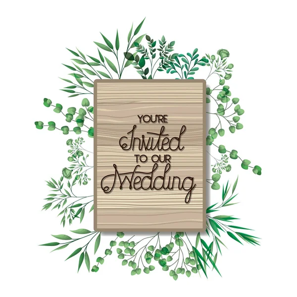 Invitación de boda en marco de madera — Vector de stock