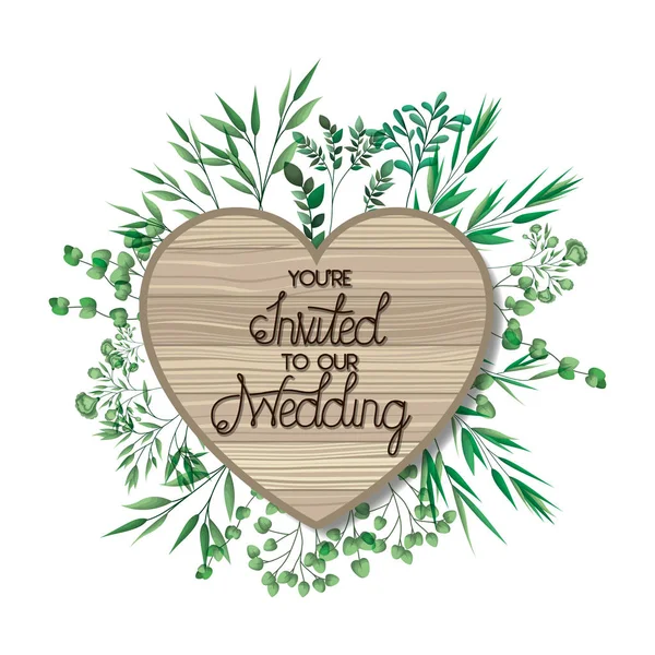 Invitación de boda en marco de madera — Vector de stock