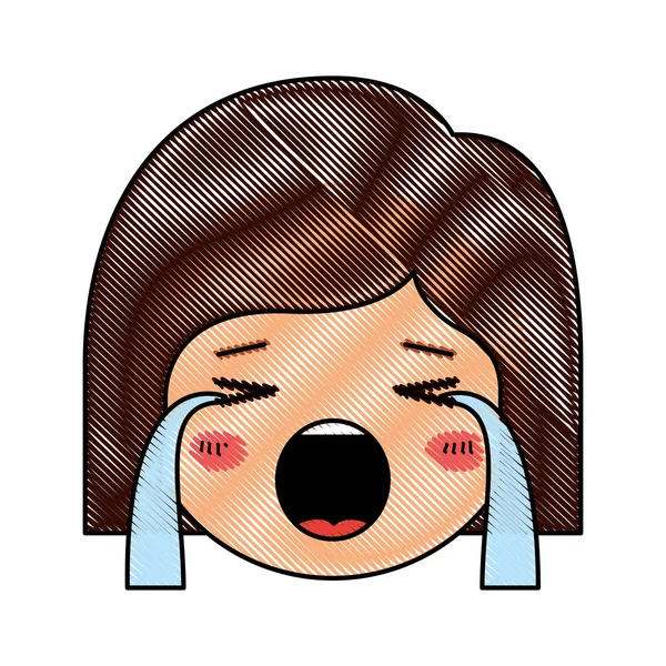 Dibujos animados mujer llorando cabeza kawaii carácter — Vector de stock