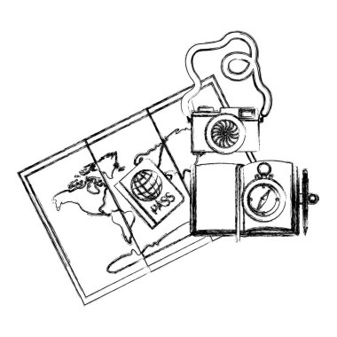 Dünya simgeleri etrafında seyahat ile kağıt Haritası