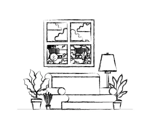 Salón con plantas de interior y ventana — Archivo Imágenes Vectoriales