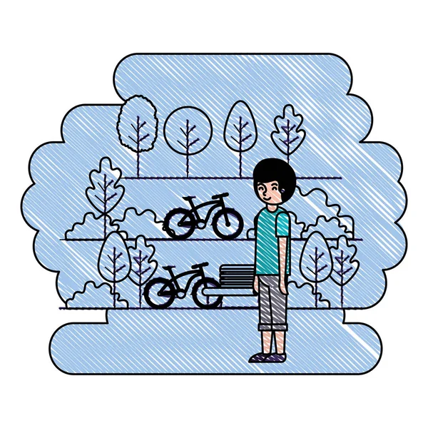 Homme dans le parc avec vélo — Image vectorielle