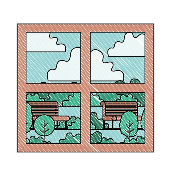 House windows with park view — ストックベクタ