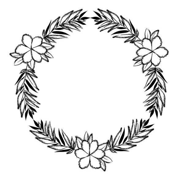 Mooie bloem en Leafs circulaire frame — Stockvector