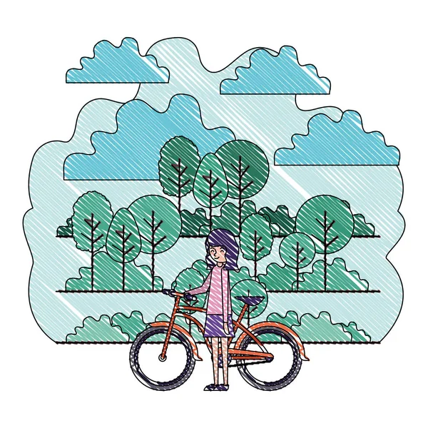 Femme dans le parc avec vélo — Image vectorielle