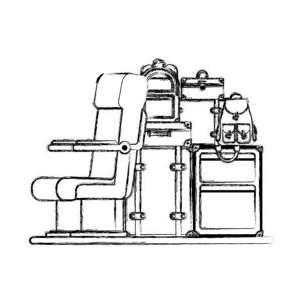 Крісло літака з купами валіз — стоковий вектор
