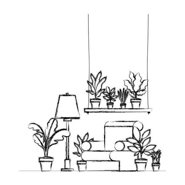Soggiorno con scena piante d'appartamento — Vettoriale Stock
