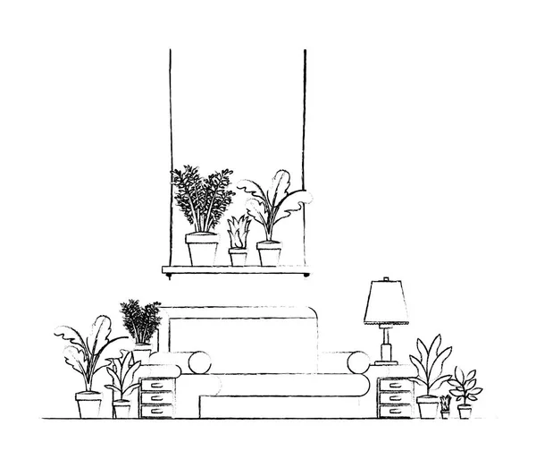 Гостиная с декоративными растениями — стоковый вектор