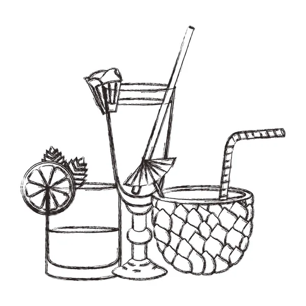 stock vector set cups cocktails with pineapple