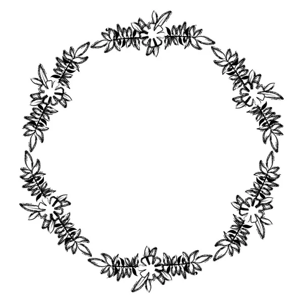 Красивые цветы и листья круглой рамы — стоковый вектор