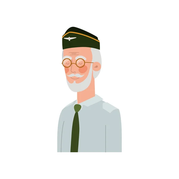 Veterano piloto avatar carácter vector — Archivo Imágenes Vectoriales