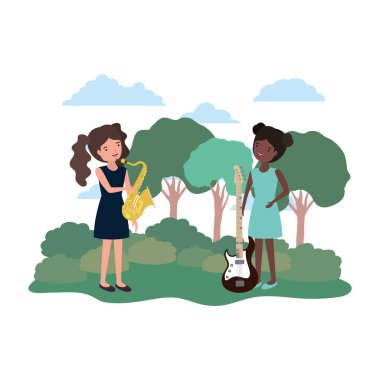 Peyzaj müzik aletleri ile kadınlar