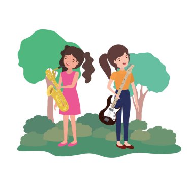 Peyzaj müzik aletleri ile kadınlar