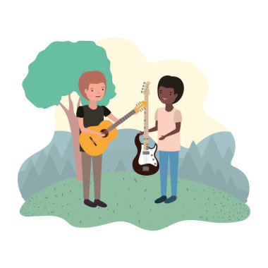 Peyzaj müzik aletleri ile erkekler