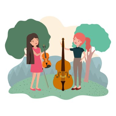 Peyzaj müzik aletleri ile kadınlar