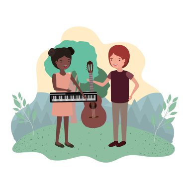 Peyzaj müzik aletleri ile çift