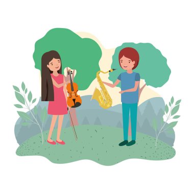 Peyzaj müzik aletleri ile çift