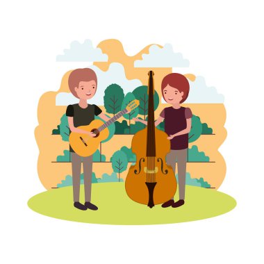 Peyzaj müzik aletleri ile erkekler