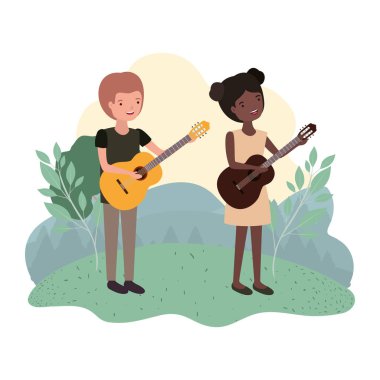 Peyzaj müzik aletleri ile çift