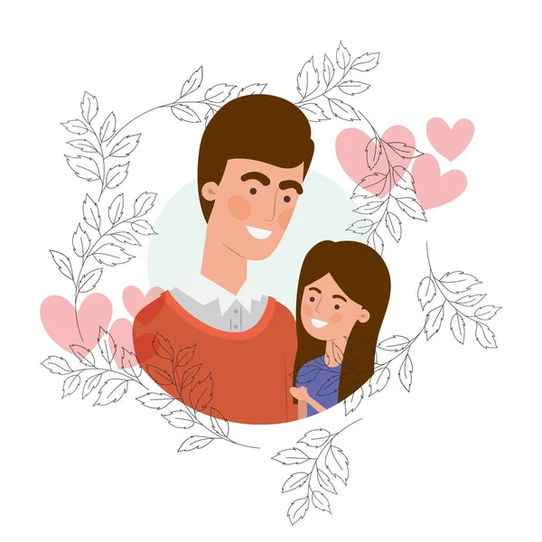 Padre con hija avatar carácter — Vector de stock