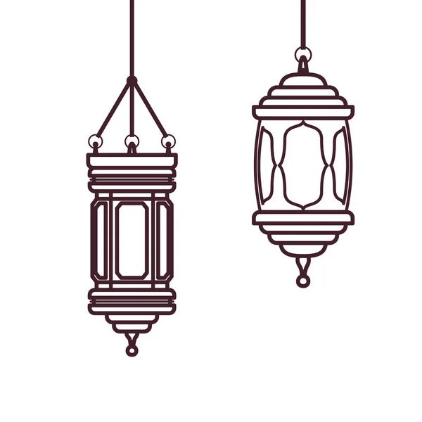 Lanterne ramadan kareem et la lune suspendue — Image vectorielle