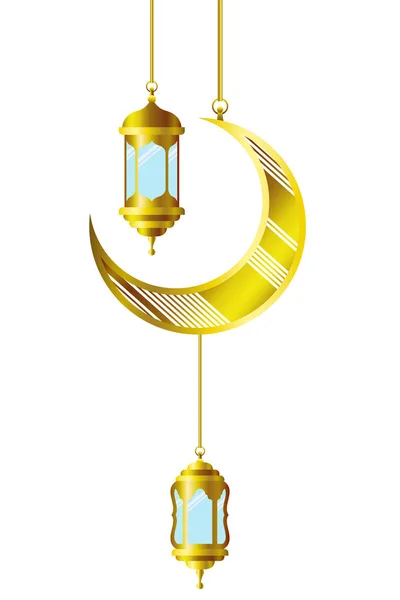 Ramadan kareem linterna y luna colgando — Vector de stock