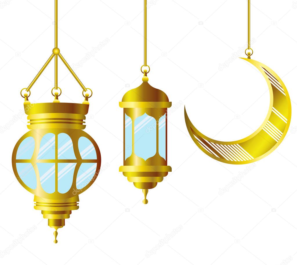 ramadan kareem lantern and moon hanging