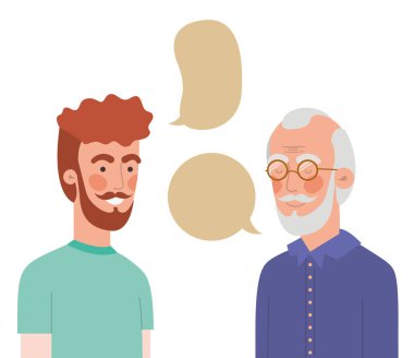 oğlu ve konuşma balonu ile baba