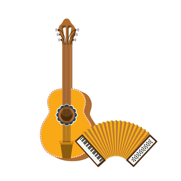 Guitar and accordion isolated icon — Stock Vector