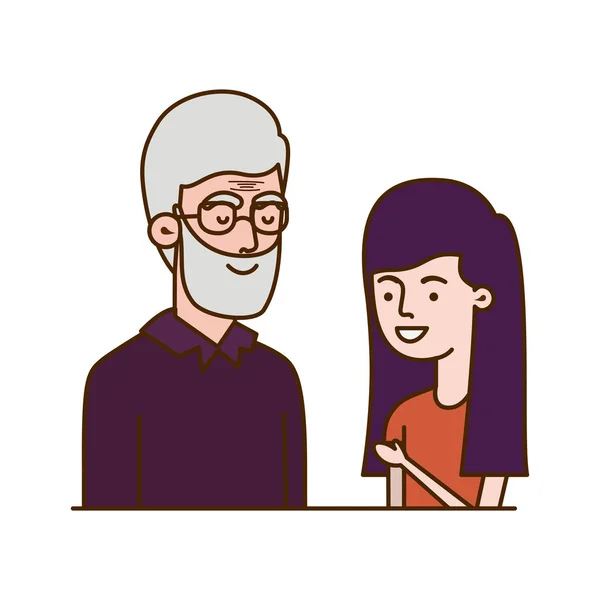 Chica y abuelo avatar carácter — Vector de stock