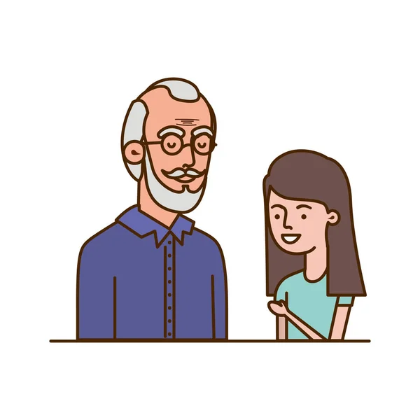 Chica y abuelo avatar carácter — Vector de stock