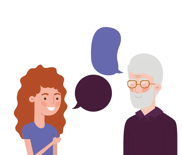 Meisje en grootvader met Speech Bubble karakter — Stockvector