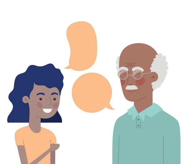 Дівчина і дід з характером мовної бульбашки — стоковий вектор