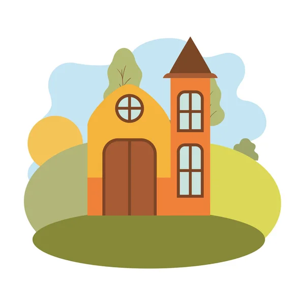 House with front view in landscape — Stock Vector