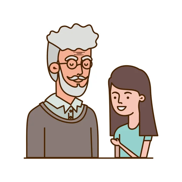 Chica y abuelo avatar carácter — Vector de stock