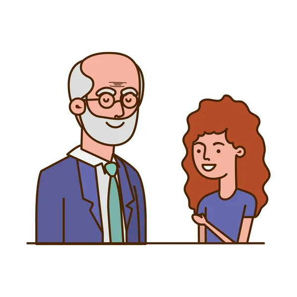 Chica y abuelo avatar carácter — Vector de stock